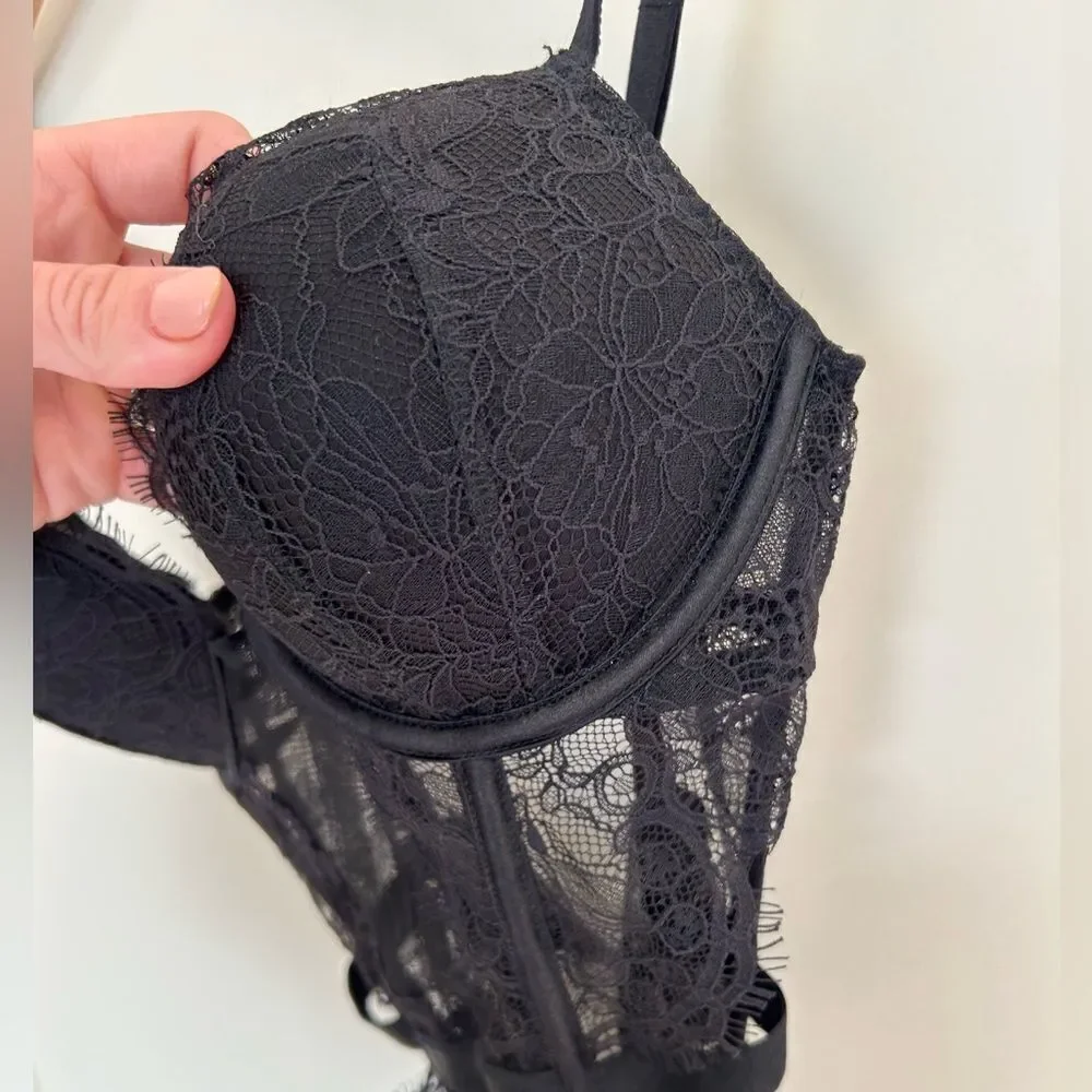 Victoria’s Secret Black Bombshell Lace Push-Up Teddy